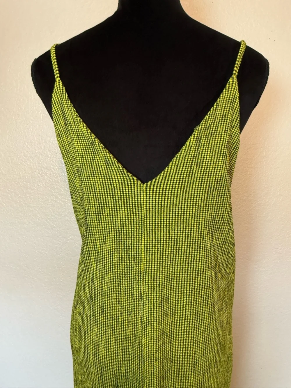 Zara Neon Gingham Checkered Y2K Slip Dress Yellow Black Medium
